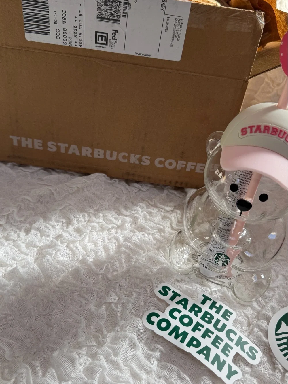 Starbucks Pink Bearista Glass Cup and Pink Pouch Keychain Bundle - Authentic